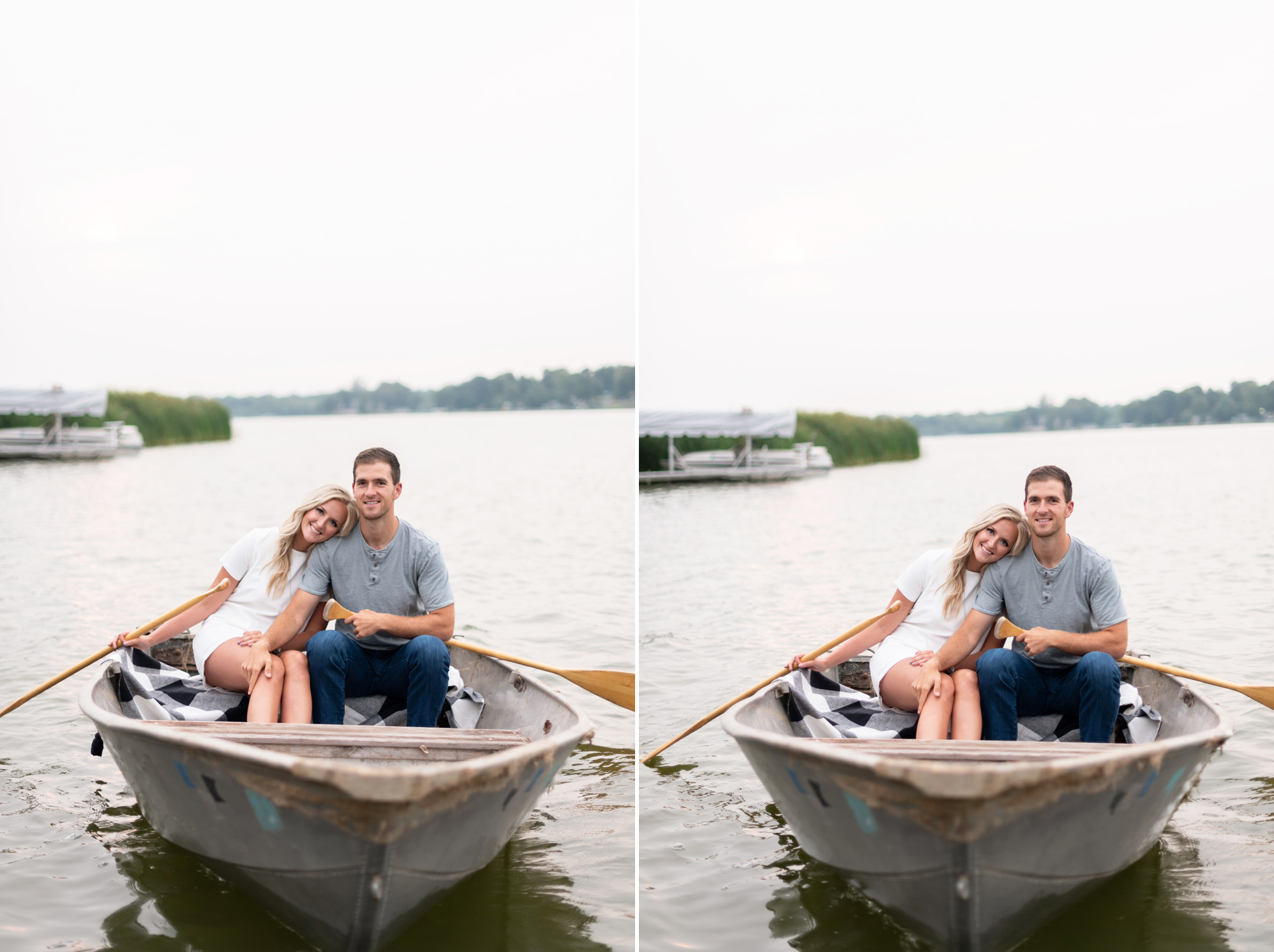 Engagement pictures in a canoe photographed by Layne Pfliiger - lake engagement - canoe engagement - lake photoshoot - lake engagement shoot - canoe